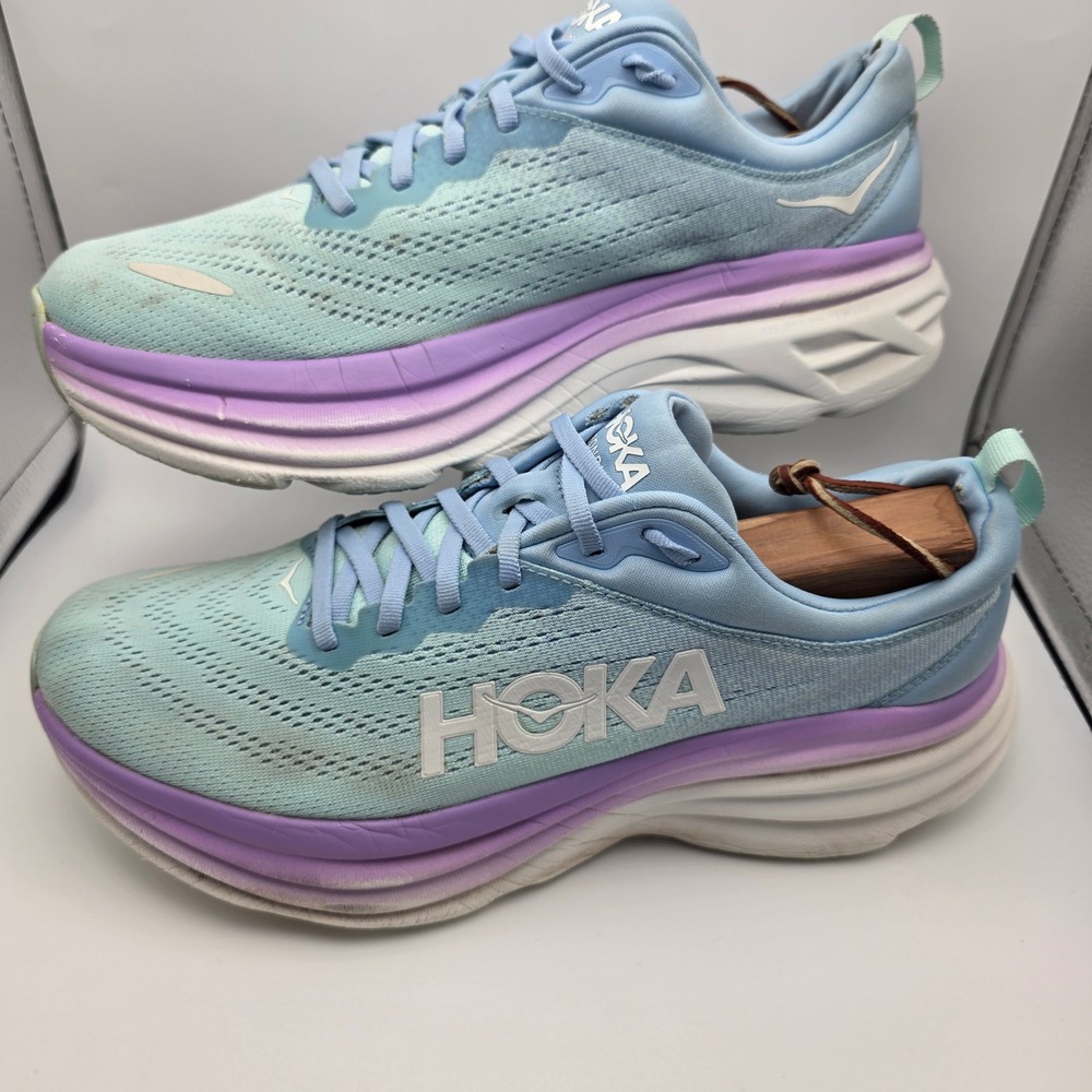 Hoka Bondi 8 Womens 10.5 Running Shoes Airy Blue Sunlit Aloe 1127952 ABSO